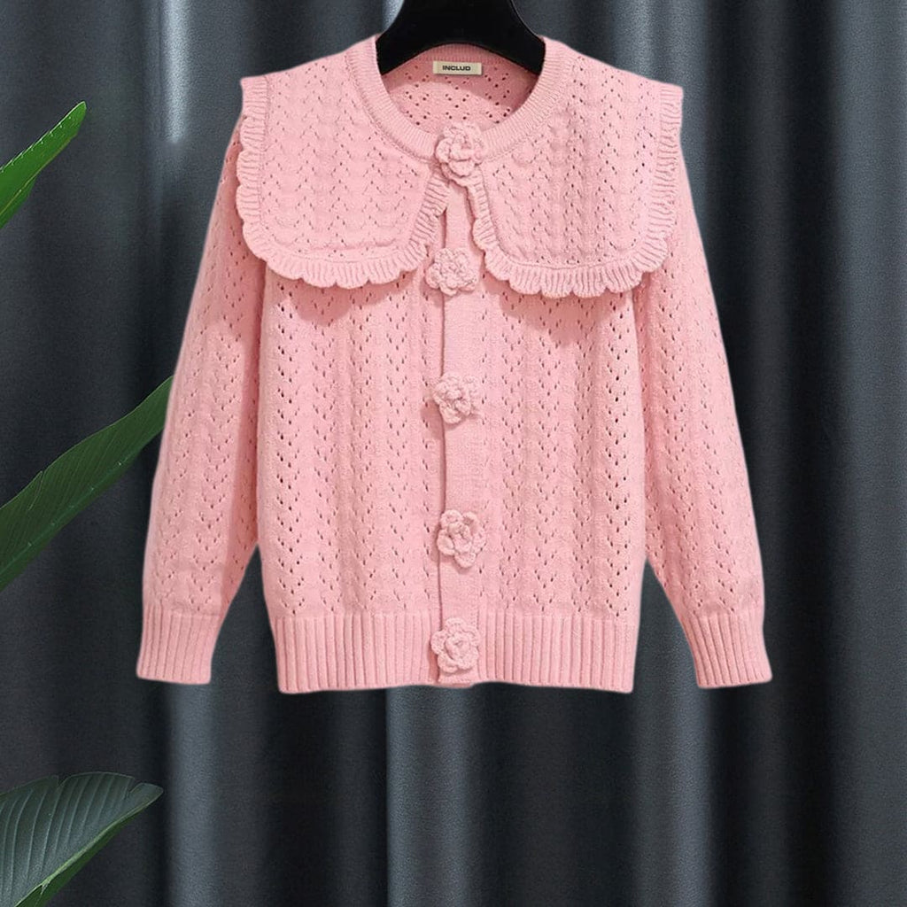 Girls Pink Full Sleeves Cardigan Sweaters & Cardigans Pink 6-7 Y