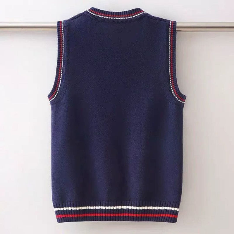 Boys Navy Blue Knitted Sleeveless Vest Sweater Sweaters & Cardigans