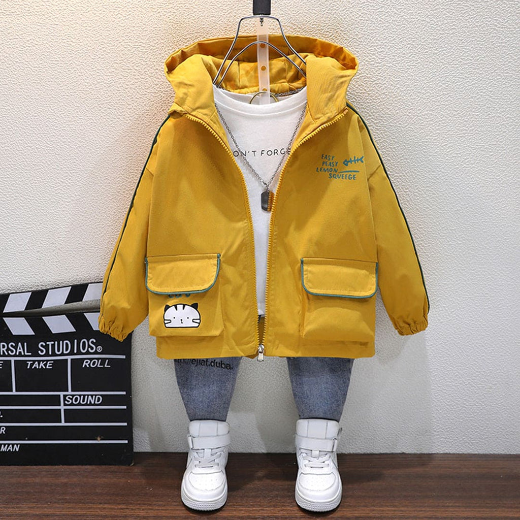 Girls Yellow Cat Print Hooded Jacket Coats & Jackets Yellow 1-2 Y