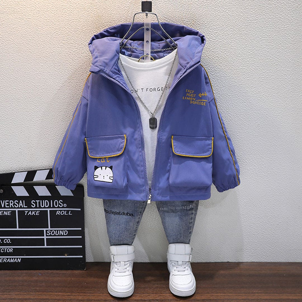 Girls Blue Cat Print Hooded Puffer Jacket Coats & Jackets Blue 1-2 Y