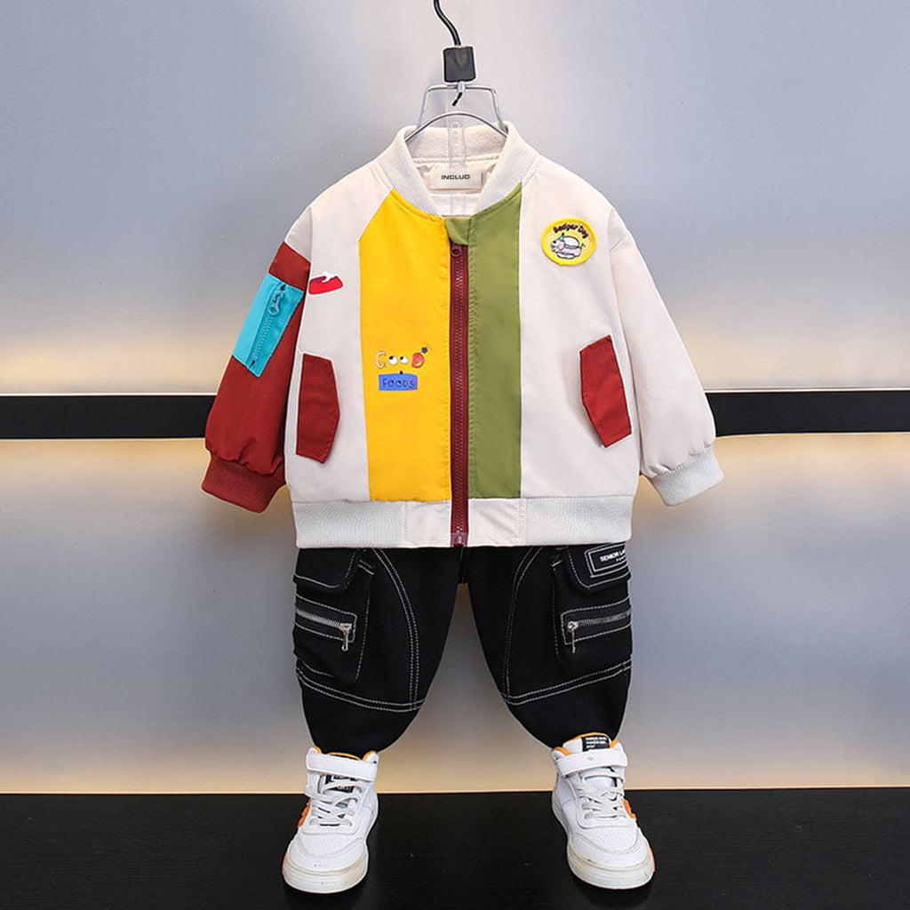 Boys White Colorblocked Full Sleeves Jacket Coats & Jackets White 3-4 Y