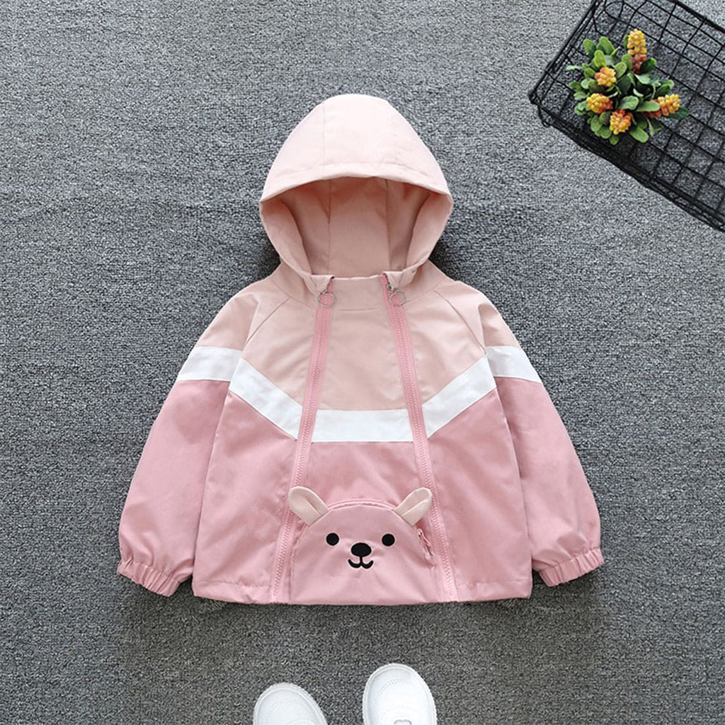 Girls Pink Front Pocket Full Sleeves Bomber Jacket Coats & Jackets Pink 1-2 Y