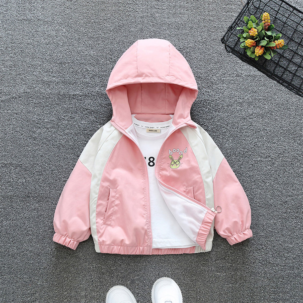 Girls Pink Graphic Print Hooded Puffer Jacket Coats & Jackets Pink 1-2 Y