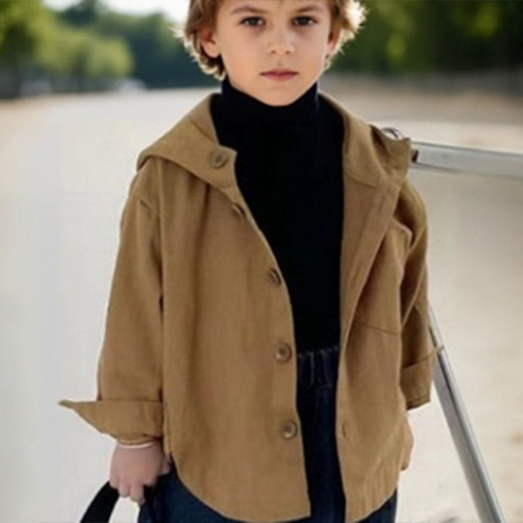 Boys Brown Hooded Full Sleeves Jacket Coats & Jackets Brown 1-2 Y