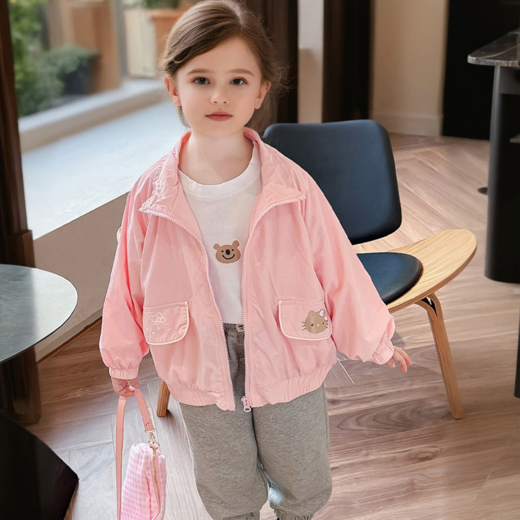 Girls Pink Full Sleeves Winterwear Bomber Jacket Coats & Jackets Pink 1-2 Y