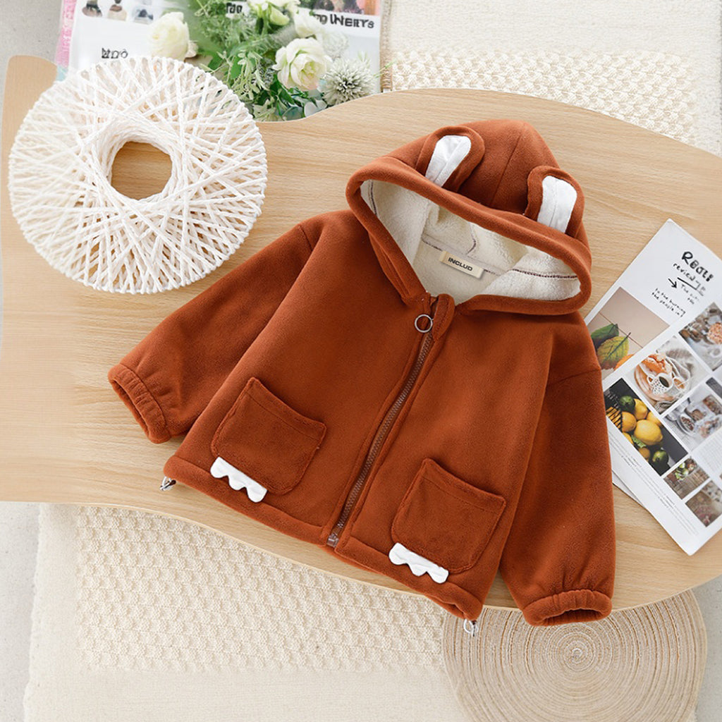 Girls Brown Ear Hooded Winterwear Jacket Coats & Jackets Brown 1-2 Y