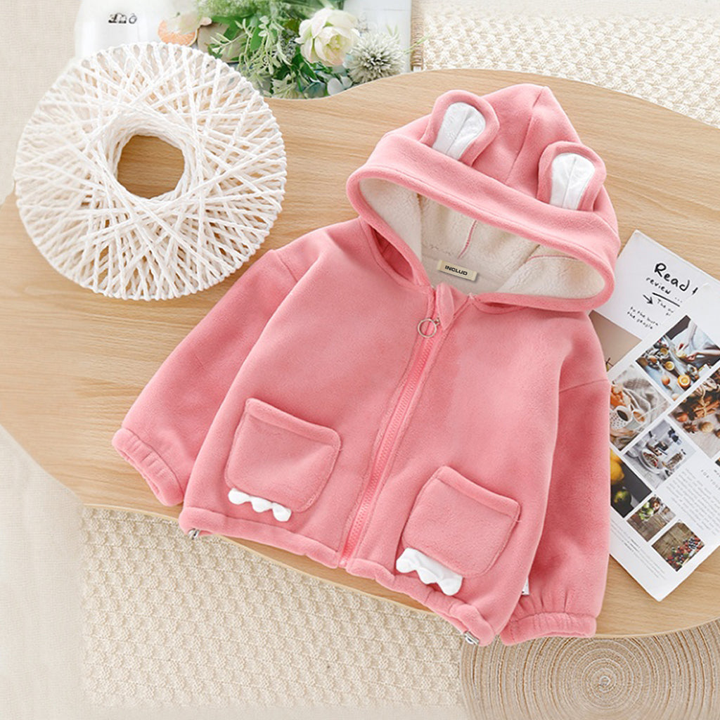 Girls Pink Ear Hooded Winterwear Jacket Coats & Jackets Pink 1-2 Y