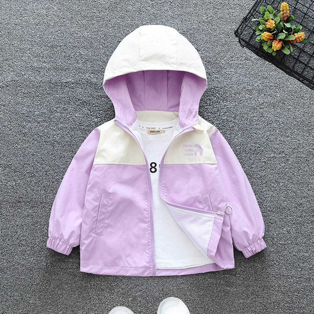 Girls Purple Hooded Full Sleeves Puffer Jacket Coats & Jackets Purple 1-2 Y