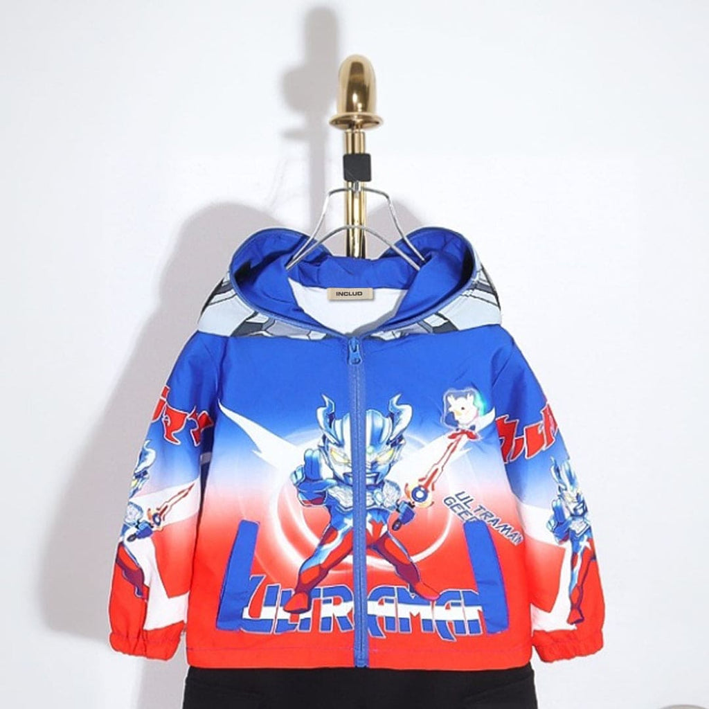 Boys Blue All Over Printed Full Sleeves Hooded Jacket Coats & Jackets Blue 2-3 Y