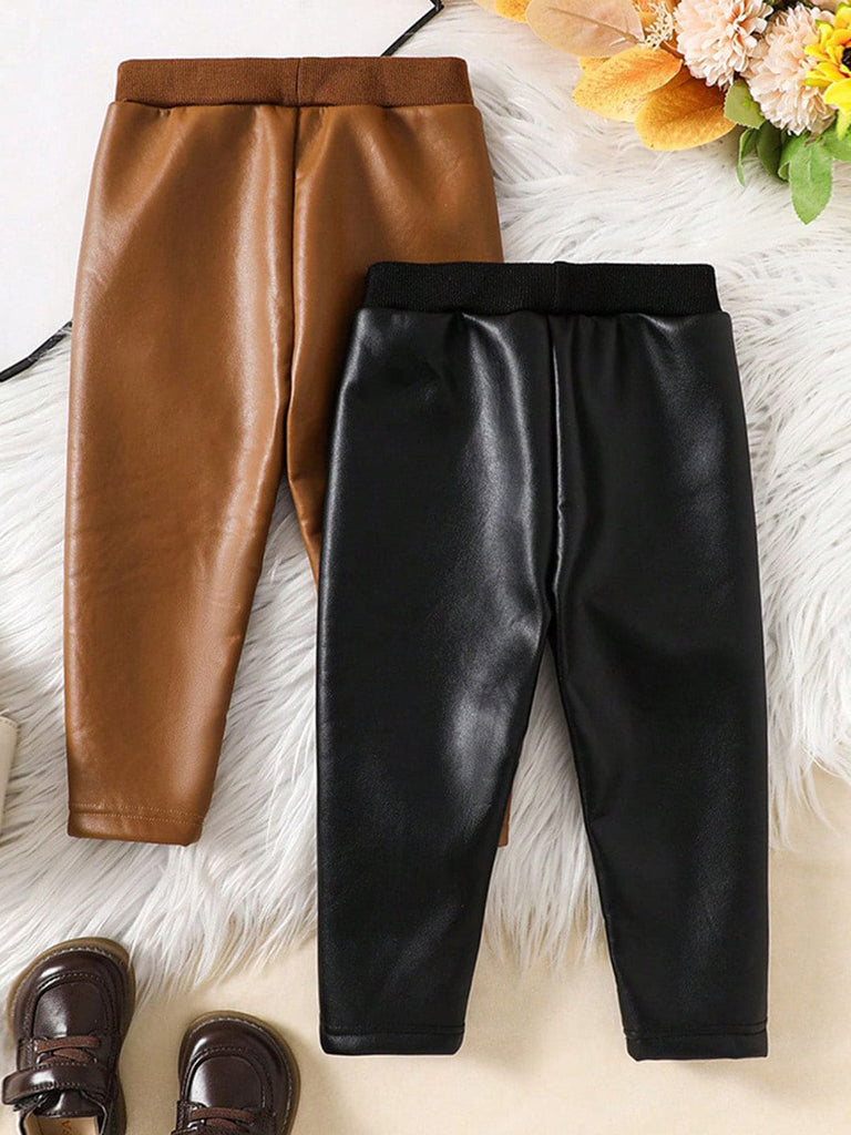 Girls Black Faux Leather Fur Pants (Pack of 2) Pants Black 6-9 M 