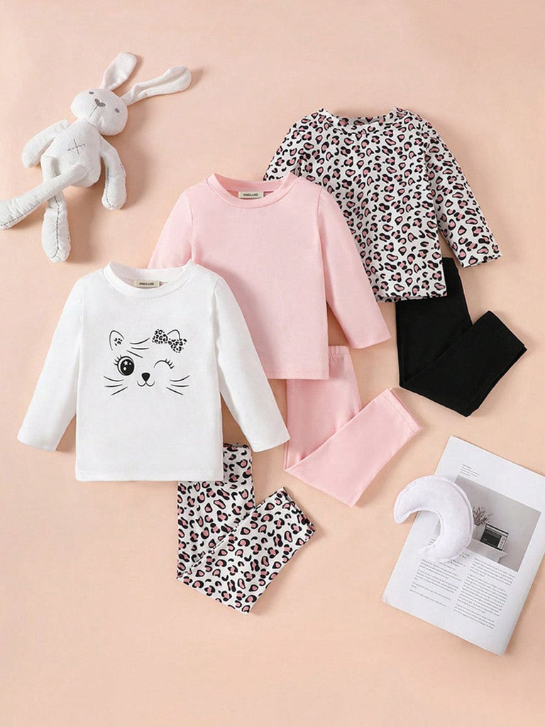 Girls Printed Full Sleeves with Trouser Set (Pack Of 3) Sets Gray 6-9 M 