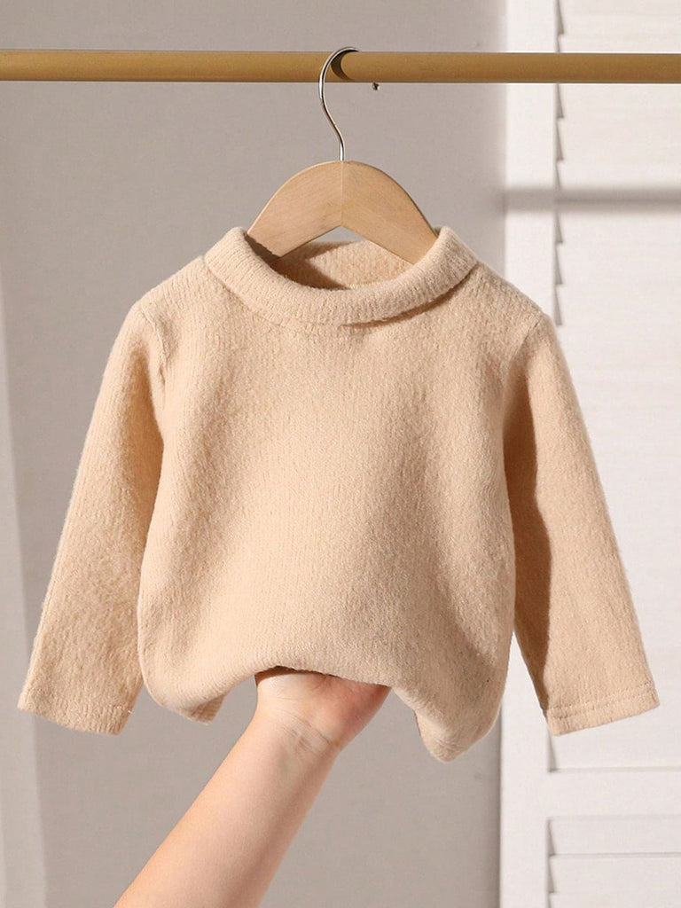 Boys Beige Knitted Full Sleeves High Neck Pull Over Sweatshirts & Hoodies Yellow 6-9 M 