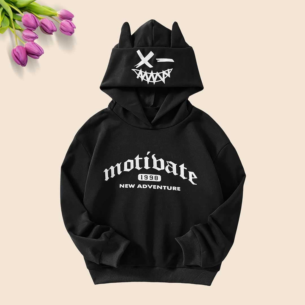 Boy Black Full Sleeves Hooded Sweatshirt