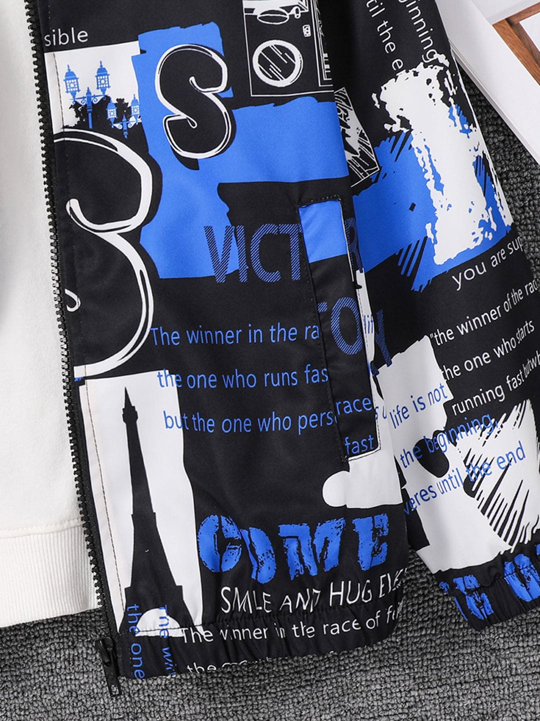 Boys Black Overall Printed Full Sleeves Hooded Jackets Coats & Jackets   
