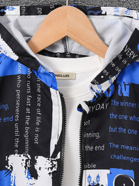 Boys Black Overall Printed Full Sleeves Hooded Jackets Coats & Jackets   