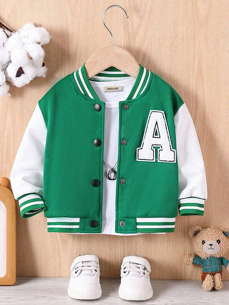 Boys Green Full Sleeves Varsity Jackets Coats & Jackets Green 6-9 M 