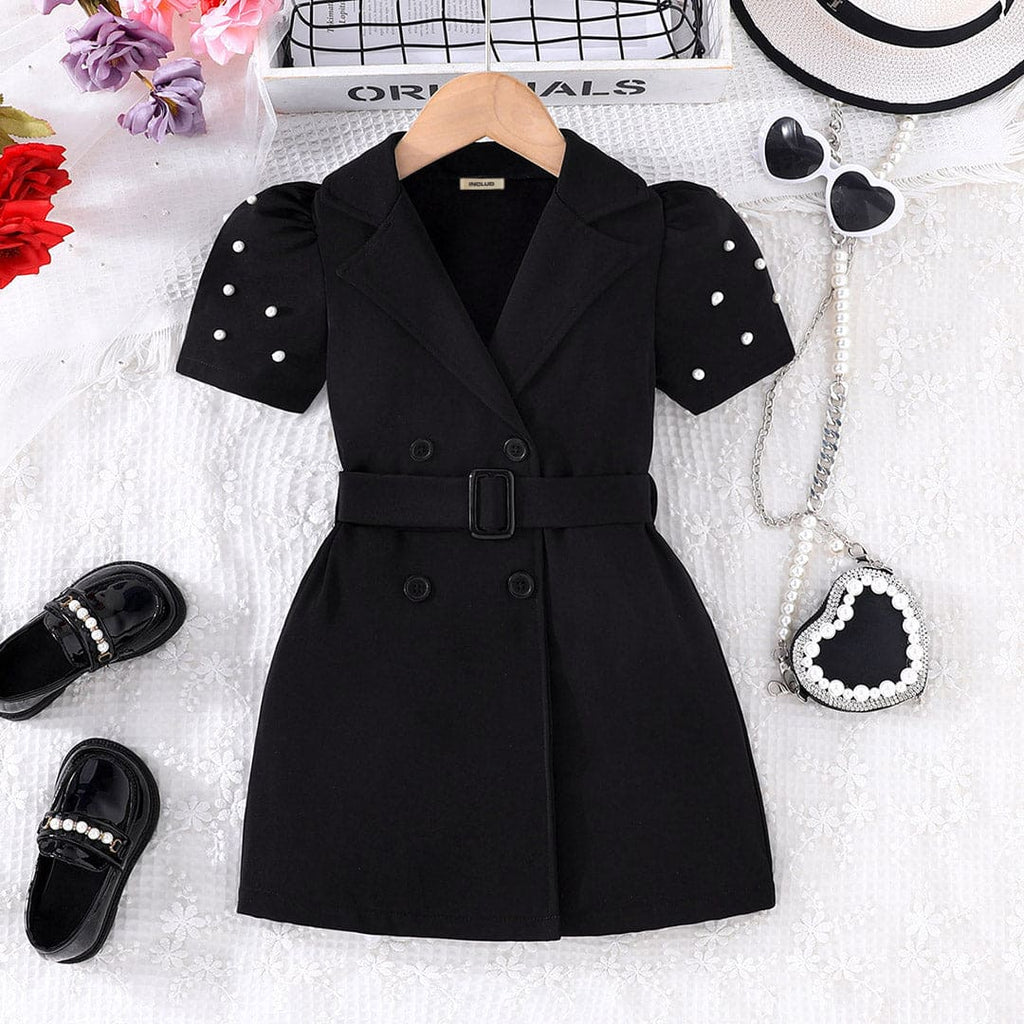 Girls Black Beaded Sleeve Blazer Dress Casual Dresses Black 4-5 Y 