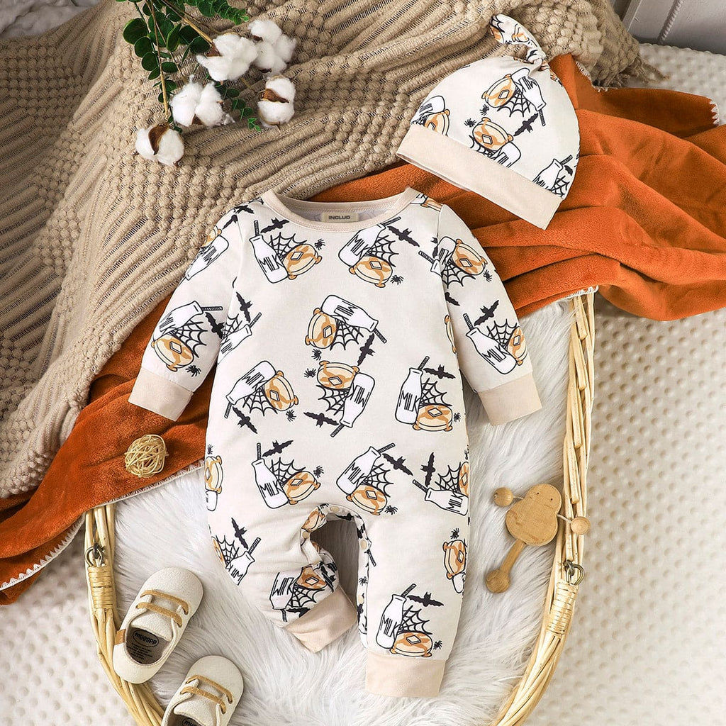 Boys Apricot Printed Full Sleeves Jumpsuit Jumpsuits Apricot 0-3 M 