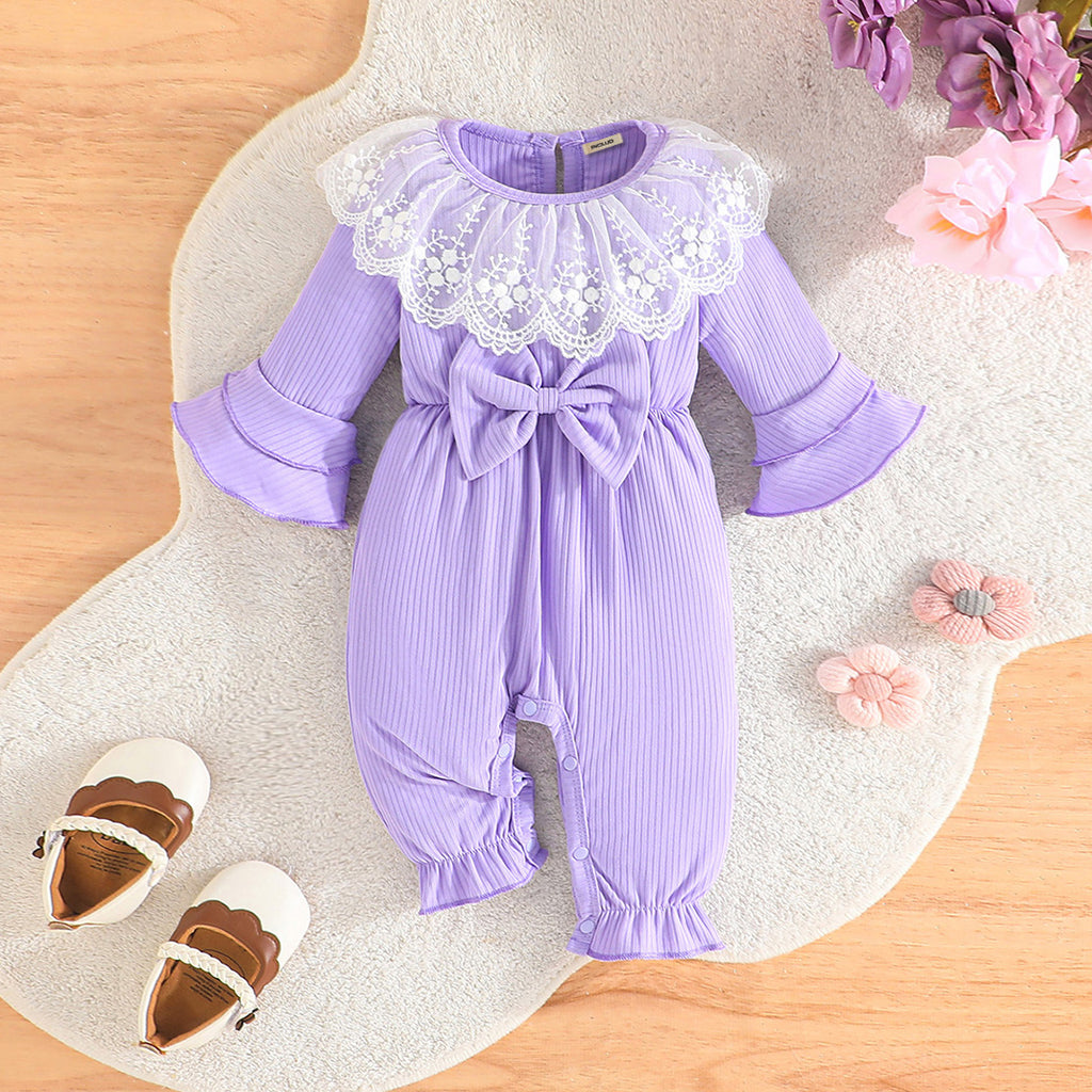 Girls Purple Lace Flared Sleeves Jumpsuit Jumpsuits Purple 0-3 M 