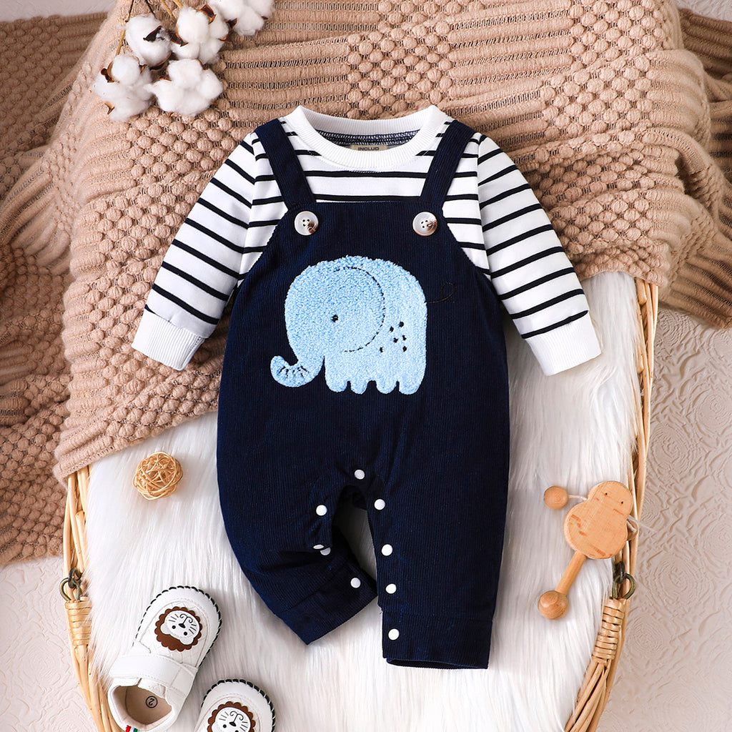 Boys Blue Striped Full Sleeves Jumpsuit Jumpsuits Blue 0-3 M 