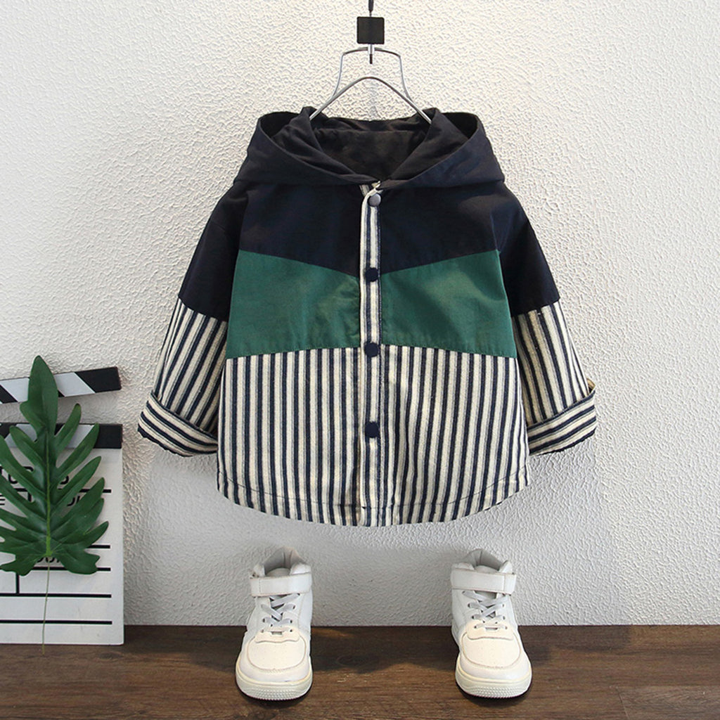 Boys Navy Blue Striped Hooded Bomber Jacket Coats & Jackets Navy Blue 2-3 Y