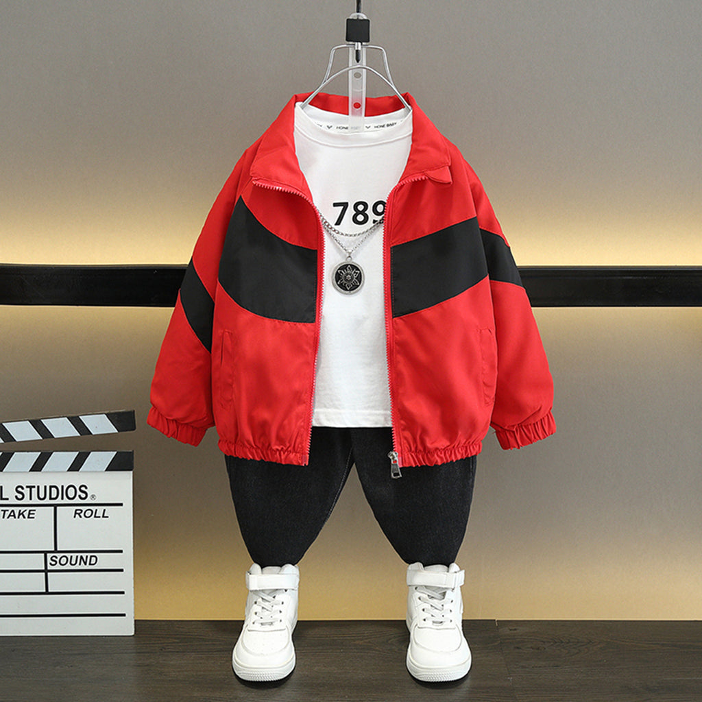 Boys Red Colorblocked Winterwear Bomber Jacket Coats & Jackets Red 3-4 Y