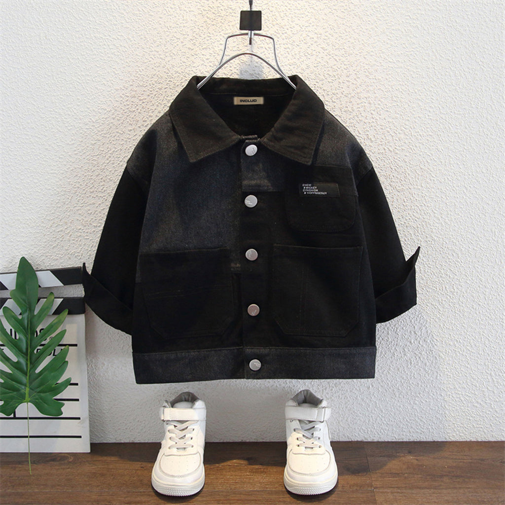 Boys Black Colorblocked Denim Shirt Jacket Coats & Jackets Black 2-3 Y