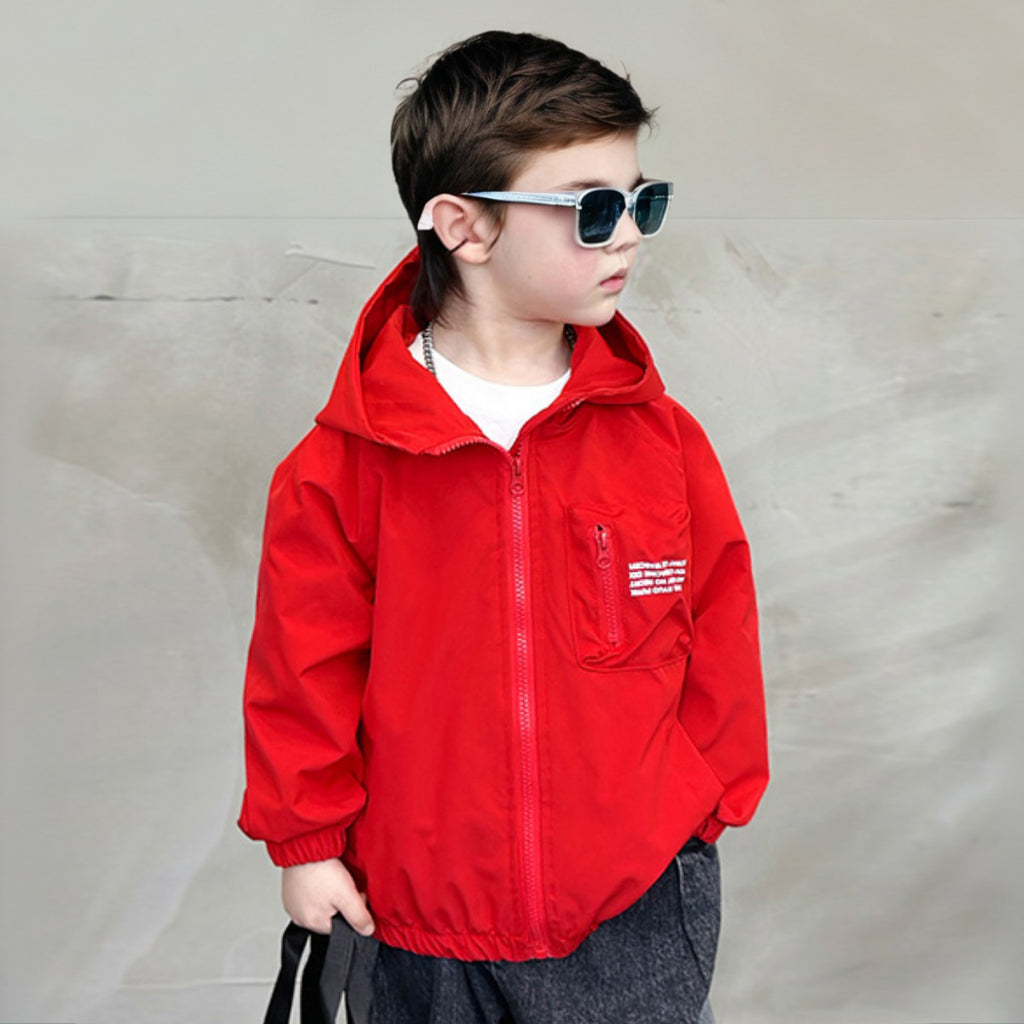 Boys Red Hooded Full Sleeves Puffer Jacket Coats & Jackets Red 3-4 Y