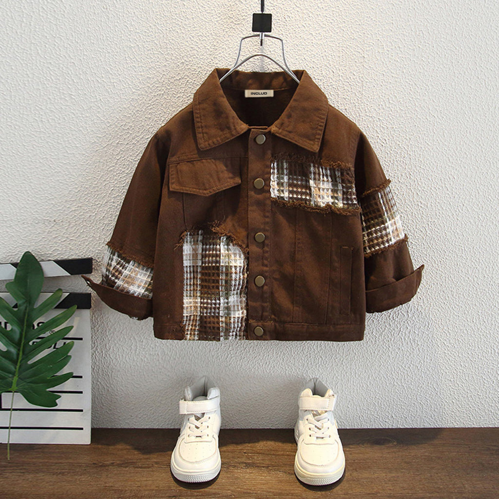 Boys Brown Textured Denim Shirt Jacket Coats & Jackets Brown 2-3 Y