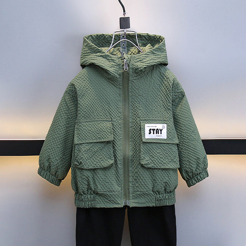 Boys Green Textured Hooded Winterwear Jacket Coats & Jackets Green 3-4 Y