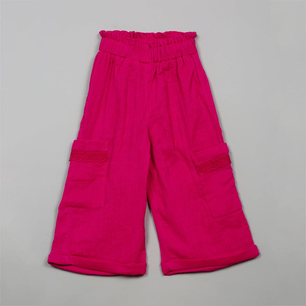 Girls Pink Solid Elasticated Pants Trackpants & Joggers Pink 1-2 Y