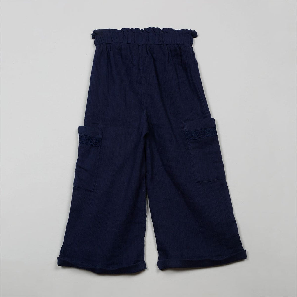 Girls Blue Elasticated Cargo Pants Trackpants & Joggers Blue 1-2 Y