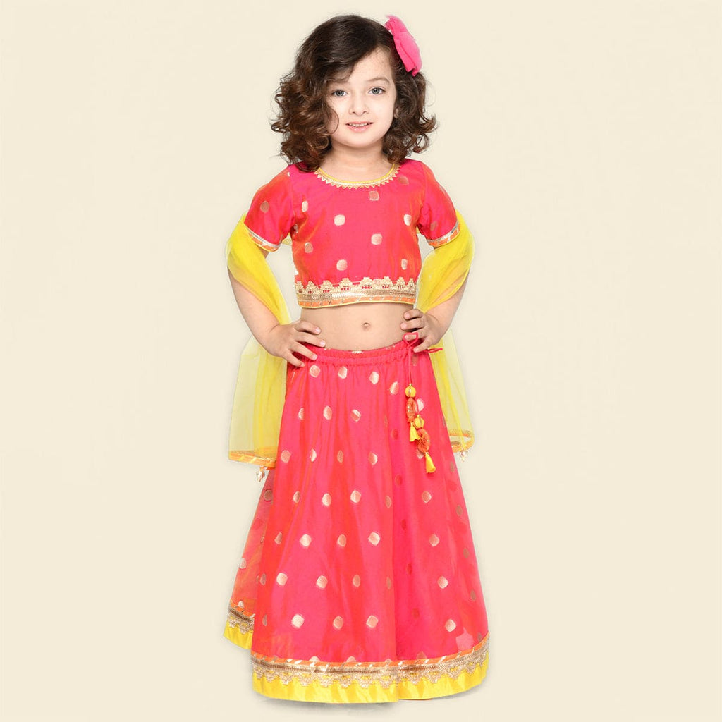 Girls Pink Embellished Lehenga with Choli & Dupatta Set Sets Pink 6-12 M