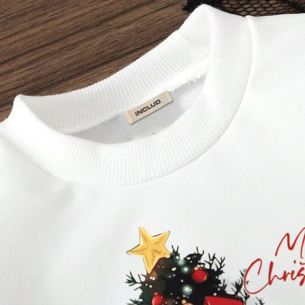 Girls White Long Sleeve Graphic Print Fit & Flare Dress Casual Dresses   
