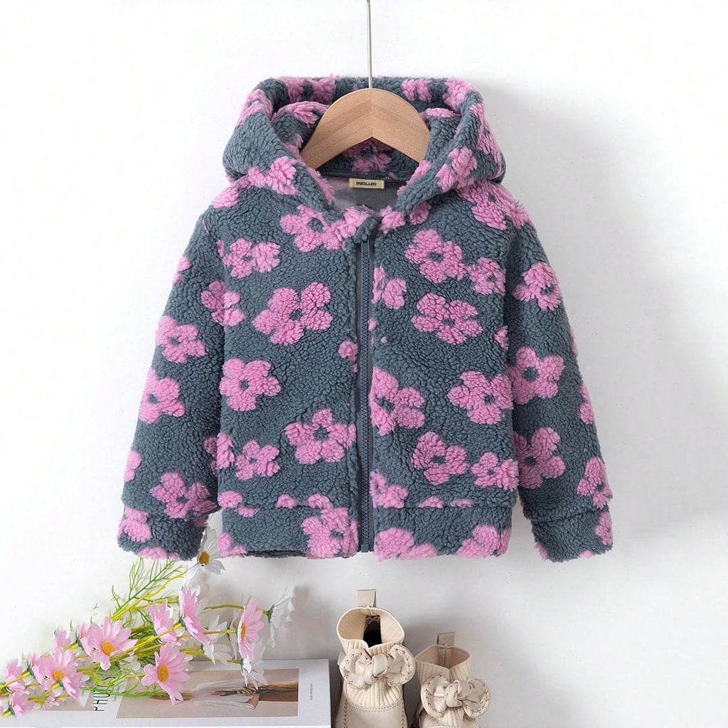 Girls Purple Long Sleeve Floral Hooded Jacket Coats & Jackets Purple 4-5 Y 