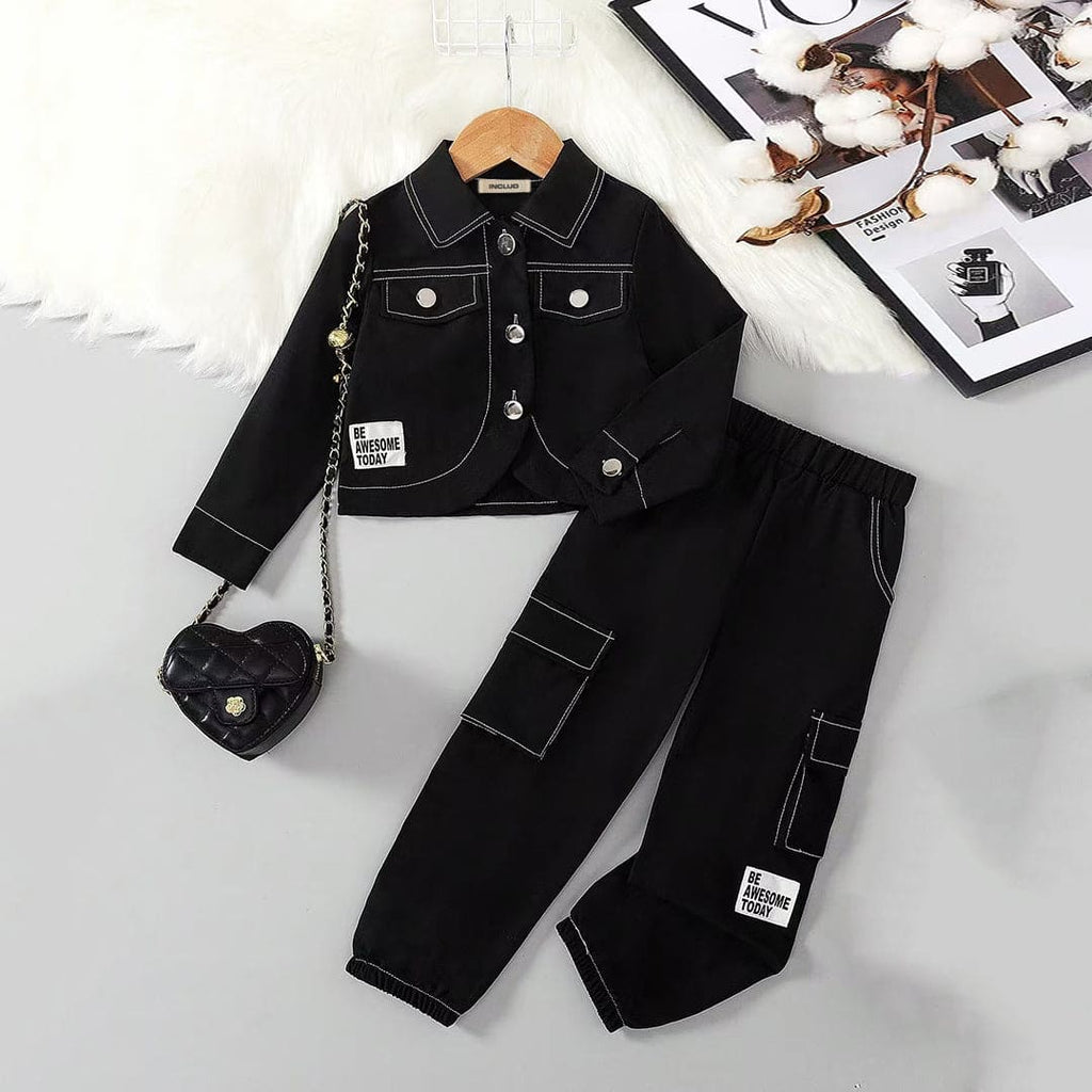 Girls Black Long Sleeve Jacket With Pants Set Sets Black 4-5 Y 