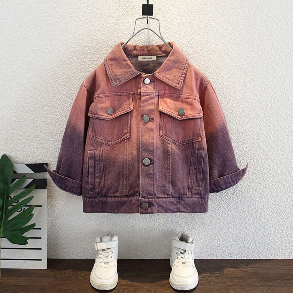 Boys Purple Ombre Print Full Sleeves Denim Jacket Coats & Jackets Purple 2-3 Y