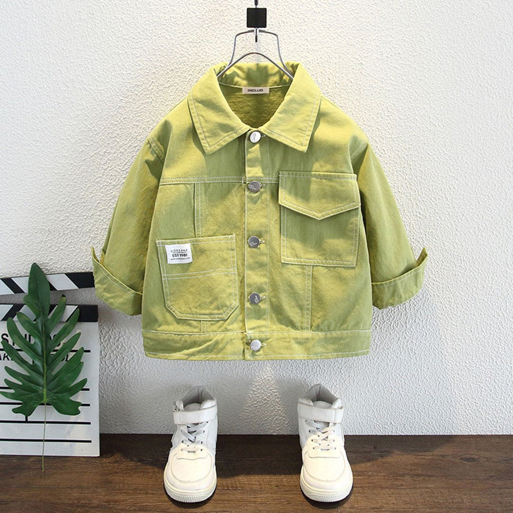 Boys Green Denim Full Sleeves Winterwear Jacket Coats & Jackets Green 2-3 Y