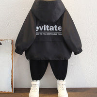 Boys Black Printed Hooded Bomber Front Open Jacket Coats & Jackets