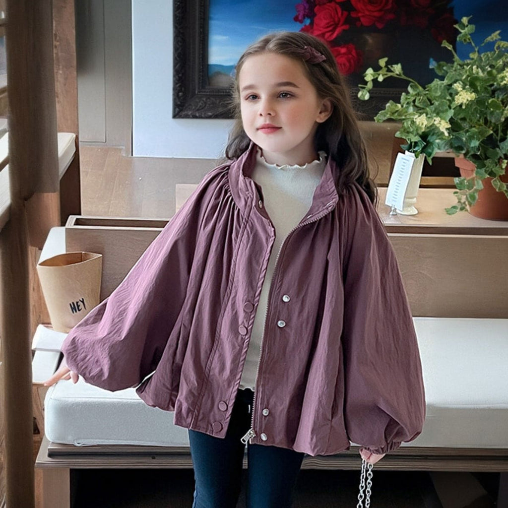 Girls Purple Puff Long Sleeve Front Open Jackets Coats & Jackets Purple 1-2 Y