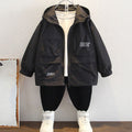 Boys Black Printed Hooded Bomber Front Open Jacket Coats & Jackets Black 1-2 Y