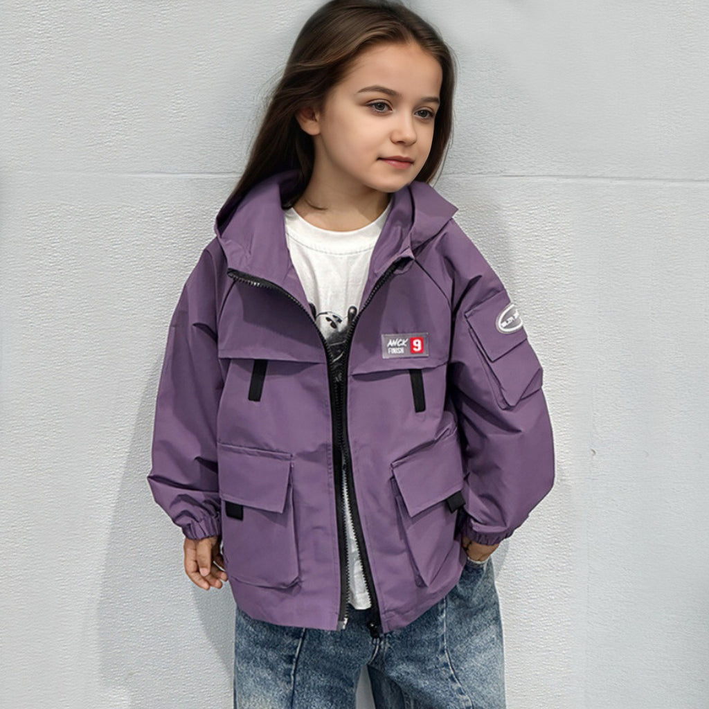 Girls Purple Multi Pocket Hooded Chore Jacket Coats & Jackets Purple 1-2 Y