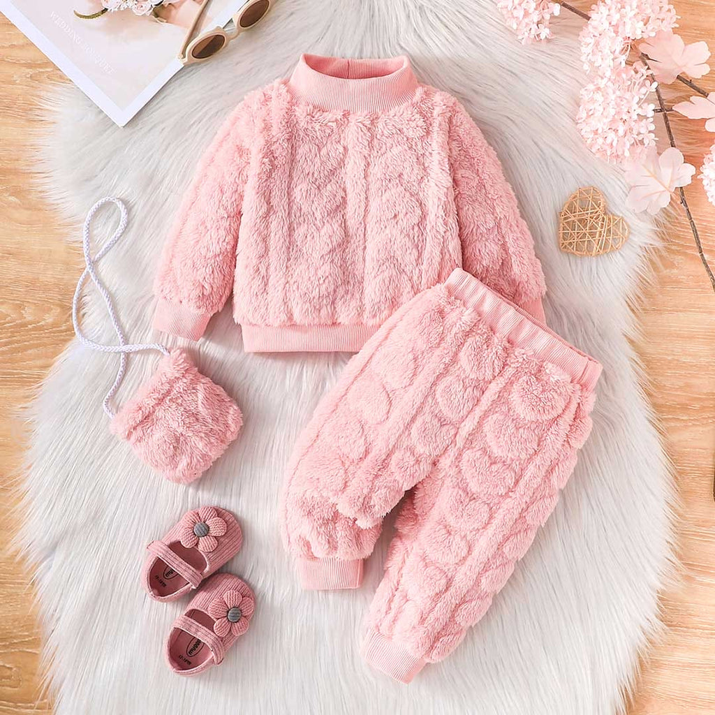 Girls Pink Heart Desing Knitted Top With Pants Set Sets Pink 6-9 M 