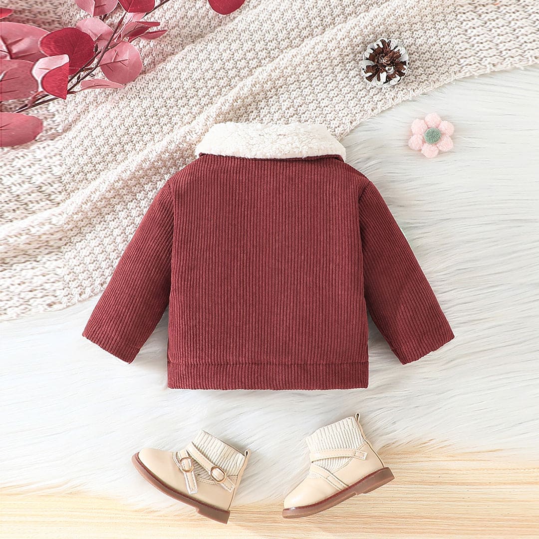 Girls Brown Flower Applique Fur Lined Long Sleeve Jackets Coats & Jackets   