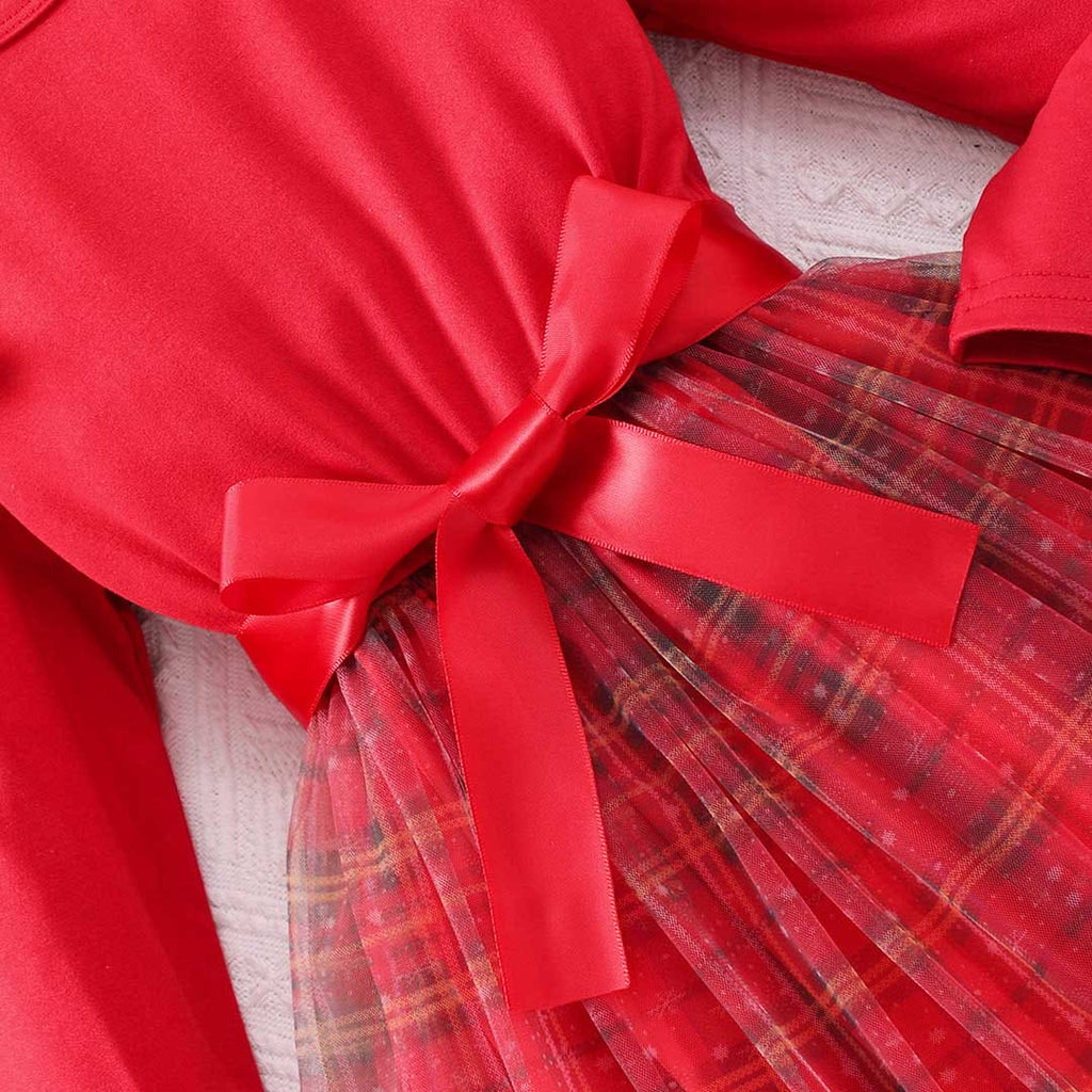 Girls Red Checkered Print Fit & Flare Party Dress Party Dresses   