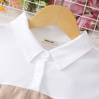 Girls Khaki Fit & Flare Puff Sleeves Shirt Dress Casual Dresses   