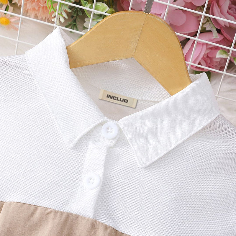 Girls Khaki Fit & Flare Puff Sleeves Shirt Dress Casual Dresses   