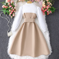 Girls Khaki Fit & Flare Puff Sleeves Shirt Dress Casual Dresses   