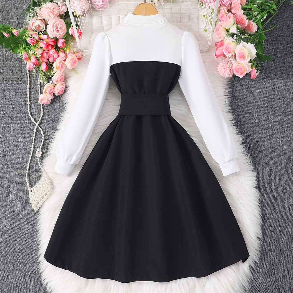 Girls Black Fit & Flare Puff Sleeves Shirt Dress Casual Dresses   
