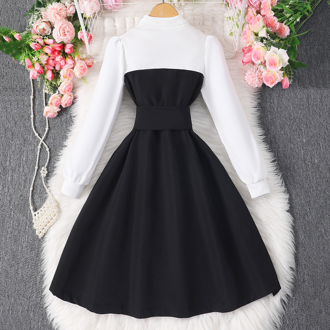 Girls Black Fit & Flare Puff Sleeves Shirt Dress Casual Dresses   